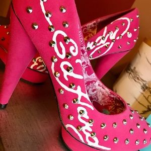 Ed hardy pink studded heels